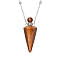 Natural Tiger Eye Faceted Cone Perfume Bottle Pendant Necklace, Aromatherapy Essential Oil Bottle Necklaces with Stainless Steel and Brass Chain Findings, Stainless Steel Color, 25.04 inch(63.6cm)