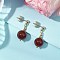 Natural Carnelian Round Beads & 304 Stainless Steel Components Dangle Earrings for Women, Golden, 24.5x28mm