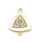 Brass Micro Pave Clear Cubic Zirconia & Shell Connector Charms, with Sky Blue Glass, Real 18K Gold Plated, Triangle, 17.5x13.5x2.5mm, Hole: 1.2mm