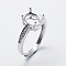 Anti-Tarnish Rhodium Plated 925 Sterling Silver Finger Ring Components, with Cubic Zirconia, Adjustable, Oval, Platinum, Size 6 (16mm), 2mm wide, Tray: 8x10mm