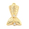 Brass Micro Pave Clear Cubic Zirconia Pendants, Fishtail, Golden, 18x11.5x6mm, Hole: 1.3mm