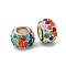 Handmade Polymer Clay Rhinestone European Beads, with Brass Core, Large Hole Beads, Rondelle, Rack Plating, Long-Lasting Plated, Lead Free & Cadmium Free, Platinum, 11.5x7.5mm, Hole: 5mm