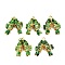 Brass Cloisonne Pendants, Gold Fish Charms with Jump Rings, Golden, Green, 27~28.5x23~25x7.5~9mm, Hole: 6mm