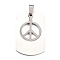 201 Stainless Steel Pendants, Split Dog Tag Pendant, Rectangle with Peace Sign, Stainless Steel Color & Silver Color Plated, 46x25x1.5mm, Hole: 6x4mm