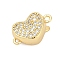 Brass Micro Pave Clear Cubic Zirconia Box Clasps, Heart, Real 18K Gold Plated, 15.5x9x7mm, Hole: 1.4mm and 1.2mm