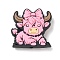 Silicone Beads, Focal Beads, Highland Cattle with Bowknot, Pink, 30x29x8mm, Hole: 3mm
