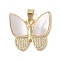 Brass Micro Pave Clear Cubic Zirconia Pendants, with Shell, Butterfly, Real 18K Gold Plated, 20x21x2.5mm, Hole: 4mm