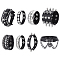 8Pcs 8 Styles PU Leather Cord Rivets Bracelets for Men, with Alloy & Iron Findings, Black, 8-5/8~9-1/2 inch(22~24cm), 1pc/style