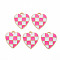 Alloy Enamel Pendants, Cadmium Free & Lead Free, Light Gold, Heart, Checkered Charms, Deep Pink, 17.5x15.5x1.5mm, Hole: 1.8mm