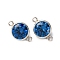925 Streling Silver Pave Cubic Zirconia Birthstone Connector Charms, Flat Round, Steel Blue, 10.5x6.5x3.5mm, Hole: 0.9mm