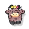 Silicone Beads, Focal Beads, Highland Cattle with Wreath, Coconut Brown, 29x28x8mm, Hole: 3mm