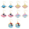 5 Pair 5 Style Golden Plated Alloy Enamel Planet Dangle Earrings with Iron Pins, Dolphin & Star & Moon, Mixed Color, 34~41x20~27mm, 1 Pair/style