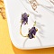 Natural Amethyst Cuff Rings, Golden Tone Brass Rings, Rack Plating, Inner Diameter: 20mm