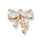 Brass Pave Clear Cubic Zirconia Charms, Bowknot with Flower,  Long-Lasting Plated, Real 14K Gold Plated, 12.5x12.5x3mm, Hole: 1.4mm