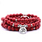 Bohemian Styles Synthetic Dyed Round Red Turquoise Beaded Stretch Bracelets for Women Men, with Flat Round Charm