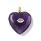 Natural Amethyst Pendants, Heart Charms with Brass Micro Pave Cubic Zirconia Findings, Real 18K Gold Plated, Long-Lasting Plated, Rack Plating, 31x25x10mm, Hole: 4mm