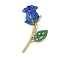 Alloy Rhinestone Brooches, Rose Flower, Golden, Blue, 36.5x25.5mm