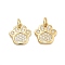 Paw Print Rack Plating Brass Micro Pave Cubic Zirconia Charms, Cadmium Free & Lead Free, Long-Lasting Plated, Real 18K Gold Plated, 12.5x12x1.5mm, Hole: 3mm