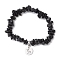 Natural Obsidian Chip Beaded Stretch Bracelets, 304 Stainless Steel Capricornus Charm Bracelets for Women, Inner Diameter: 1-7/8~2-1/4 inch(4.8~5.7cm)
