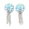 Handmade Polymer Clay Rhinestone Beads, Flower, with Resin and ABS Imitation Pearl and Iron Beads, Deep Sky Blue, 50~55x26~26.5x14.5~15mm, Hole: 1.6~1.8mm