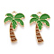 Alloy Pendants, with Enamel, Golden, Coconut Tree Charm, Lime Green, 29.5x18x1.5mm, Hole: 2mm