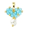 Shell Pearl Beads Glass Pendants, Heart, with Seed Beads, Cyan, 25x23x4.5mm, Hole: 6.5x3mm