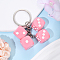 Plastic Keychain, with Platinum Iron Rings, Dice, Light Coral, 75mm