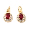 Brass Micro Pave Cubic Zirconia Charms, with Jump Rings, Teardrop, Real 18K Gold Plated, Red, 10x6.5x3.5mm, Hole: 2mm