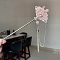 Alloy Enamel Hair Sticks, Hair Accessories for Woman Girls, with Initation Pearl Beads, Fan with Flower, Pink, 180mm