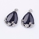 Teardrop with Flower Platinum Plated Brass Synthetic Blue Goldstone Pendants G-F228-37G-RS-1