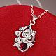 Silver Plated Brass Cubic Zirconia Flower Pendant Necklaces NJEW-BB05134-C-3