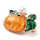 秋のかぼちゃのエナメルピン  合金のブローチ  プラスチック模造パールと  オレンジ  28.5x39.5x13mm JEWB-B007-01-3