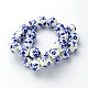 Flower Printed Round Handmade Porcelain Beads Strands PORC-M010-12mm-05-2