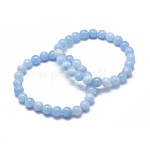 Natürliche & gefärbte weiße Jade-Perlen-Stretch-Armbänder, Nachahmung Aquamarin, Runde, gefärbt, 2-1/8 Zoll ~ 2-3/8 Zoll (5.5~6 cm), Perle: 8 mm