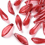 Pulvérisation peint pendentifs en verre transparent, Pétalin, rouge, 25.5x9x4mm, Trou: 1mm