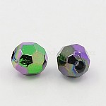 Ab Farbe überzogen schwarze facettierte Acryl runde Perlen, 8 mm, Bohrung: 2 mm