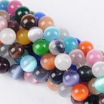 Perles d'oeil de chat, ronde, couleur mixte, 10mm, Trou: 0.8mm, Environ 39 pcs/chapelet, 15 pouce