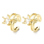 Серьги-каффы из латуни с микропаве и кубическим цирконием EJEW-C086-09G