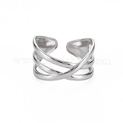304 Stainless Steel Criss Cross Cuff Ring RJEW-N038-036P