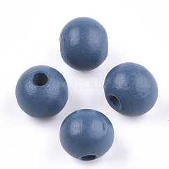 Cuentas de madera natural pintada, redondo, acero azul, 10x8.5~9mm, agujero: 2~3 mm