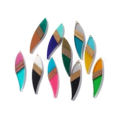 Grandes colgantes de resina opaca y madera de nogal, charms de la hoja, color mezclado, 53x11.5x3mm, agujero: 1.8 mm