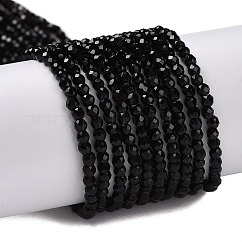 Fili di perline do vetro trasparente, tondo sfaccettato, nero, 2mm, Foro: 0.8 mm, circa 160~178pcs/filo, 13.58 ~14.17 pollice (34.5~36 cm)