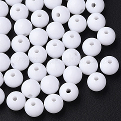 Abalorios acrílicos opacos, redondo, blanco, 8x7mm, agujero: 2 mm, aproximamente 1745 unidades / 500 g