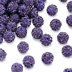 Perles en strass pavé d'argile polymère, perles de boule de disco, tanzanite, pp13 (1.9~2mm), 6 rangs de strass, 10mm, Trou: 1.5mm