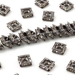 Perline distanziatori strass in ottone, grado a, nichel libero, canna di fucile, quadrato, cirstallo, 6x6x3mm, Foro: 1 mm