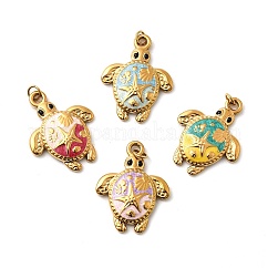 Ciondoli in acciaio inox smaltato 304, ciondoli di tartaruga, placcatura ionica (ip), vero placcato oro 18k, con anello di salto, colore misto, 23x18x3mm, Foro: 2.4 mm