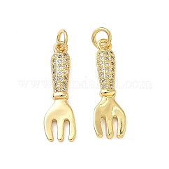 Pendentifs en laiton zircon cubique transparent, breloques de fourchette, véritable 16k plaqué or, 24.5x7.5x3mm, anneau de jonction: 5x1mm, diamètre intérieur: 3.5 mm