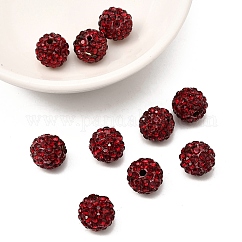 Perles de boule pavé disco , Perles de strass en argile polymère, Grade a, ronde, siam, strass: pp13 (1.9~2mm), 6 rangs de strass, 10mm, Trou: 1.5mm