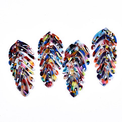 Grandi pendenti in cellulosa acetato (resina), con anelli di ferro, foglia, oro, colorato, 70~76x29~31x3mm, Foro: 1.2 mm