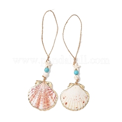 Подвесные украшения из ракушек с гальваническим покрытием&nbsp;HJEW-JM04566